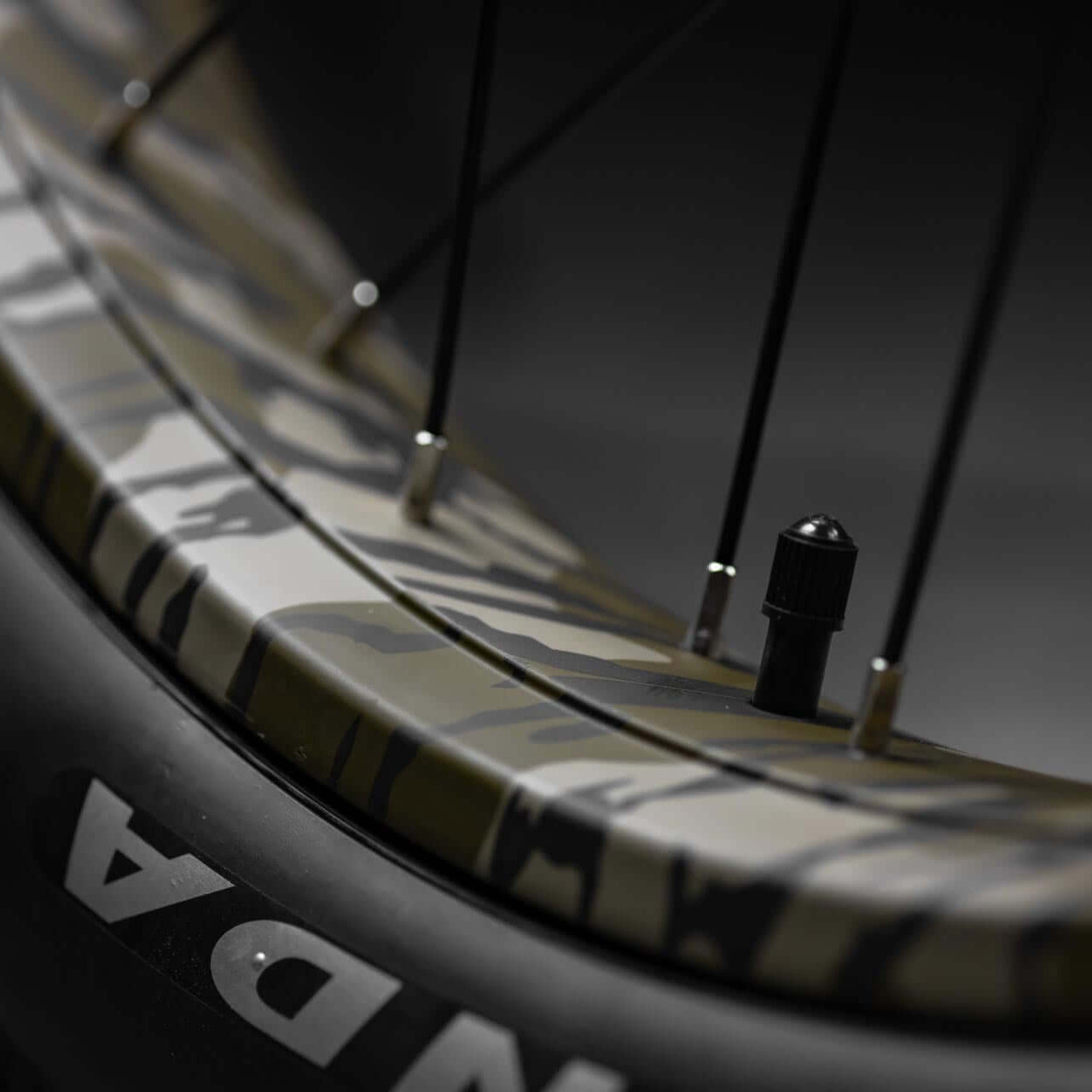 Close-up of a bicycle wheel with a blurred background