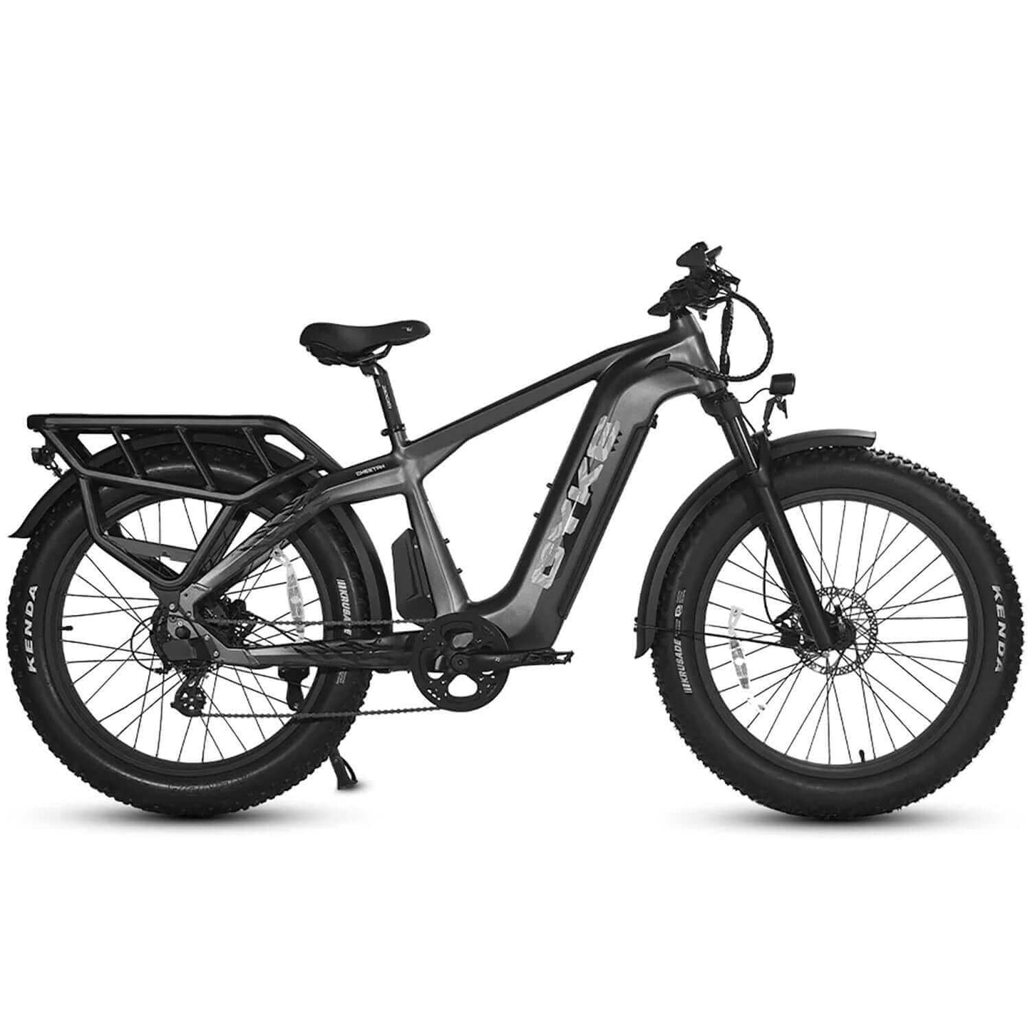 CYKE Cheetah Fat Tire Hunting Mountain Electric Bike with a black frame, large wheels, and designed for off-road use.