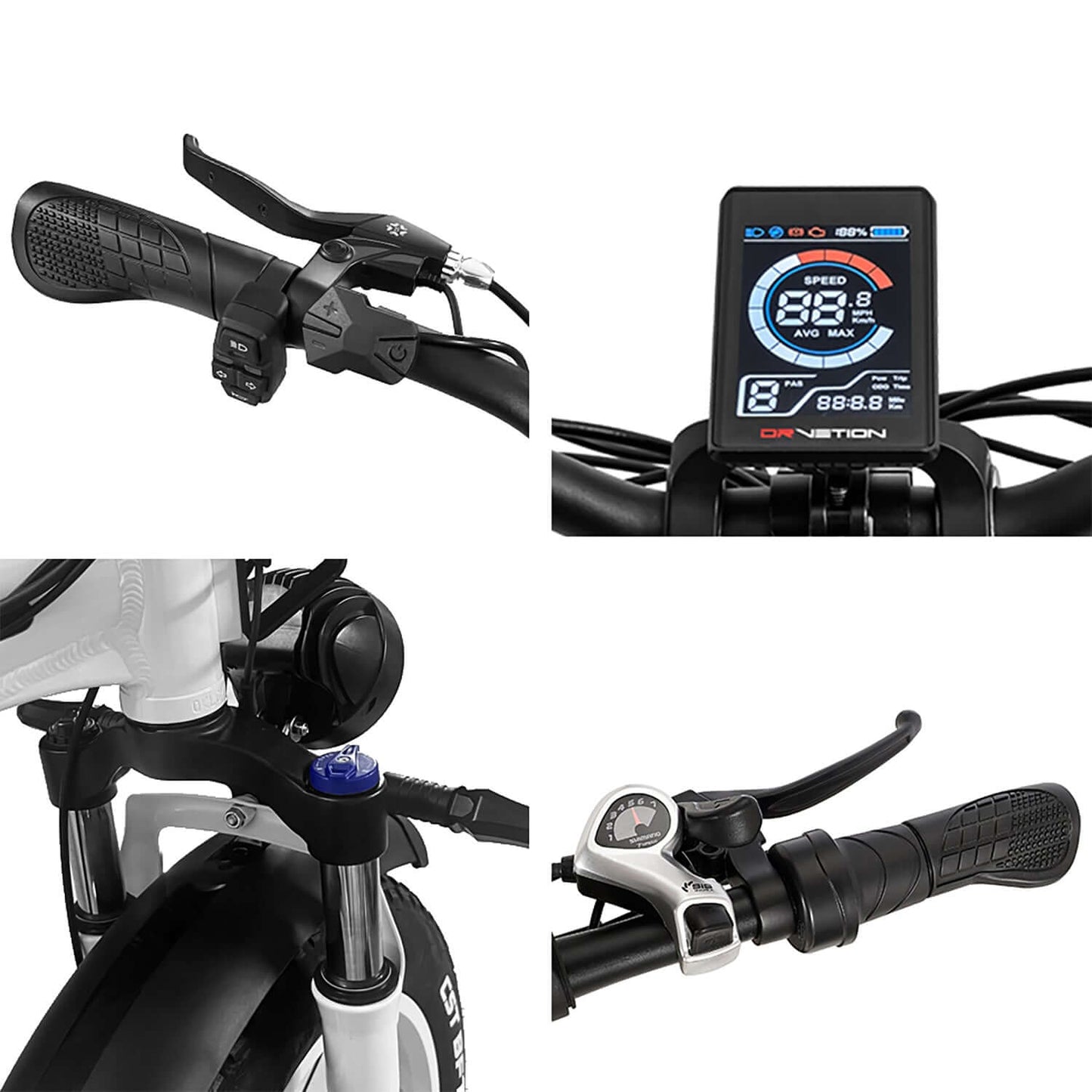 Drvetion CT20 handlebars and display features including speedometer and throttle control