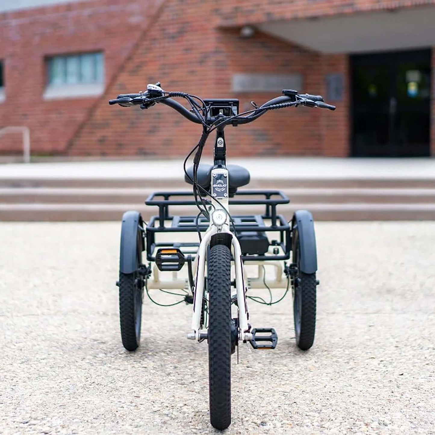 Front view of Emojo Bull 48V 500W Step-Thru Electric Trike showcasing handlebars and sturdy frame.