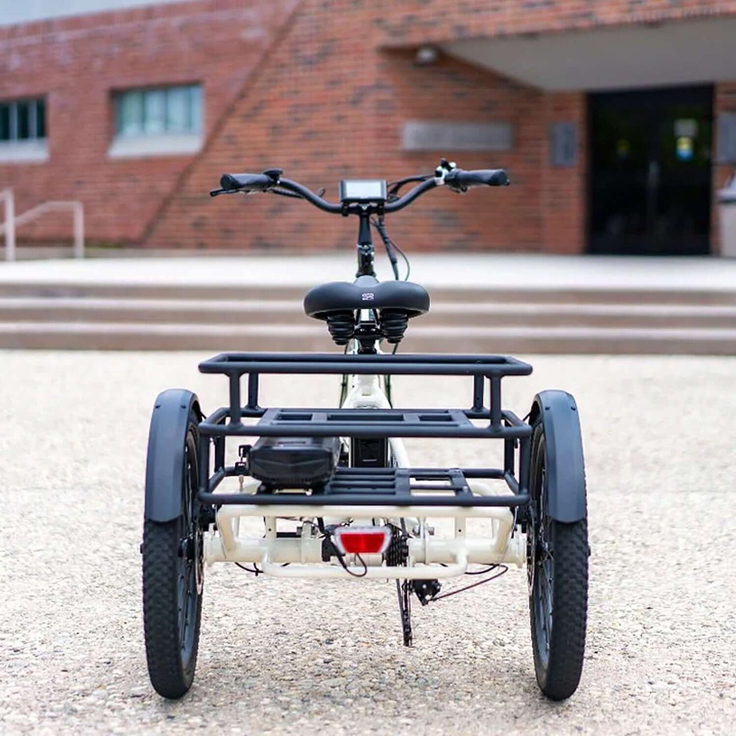 Rear view of Emojo Bull 48V 500W Step-Thru Electric Trike showcasing the seat and handlebars.
