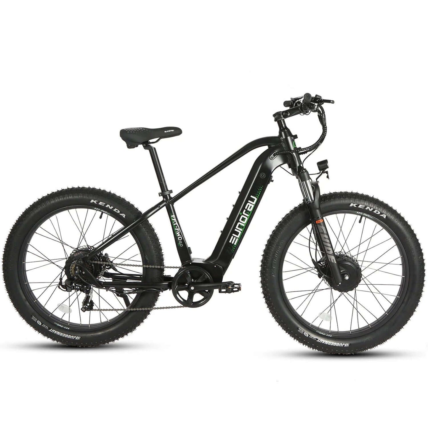 Eunorau FAT-AWD 2.0 48V 500W Dual Motor Electric Bike with fat tires and black frame.
