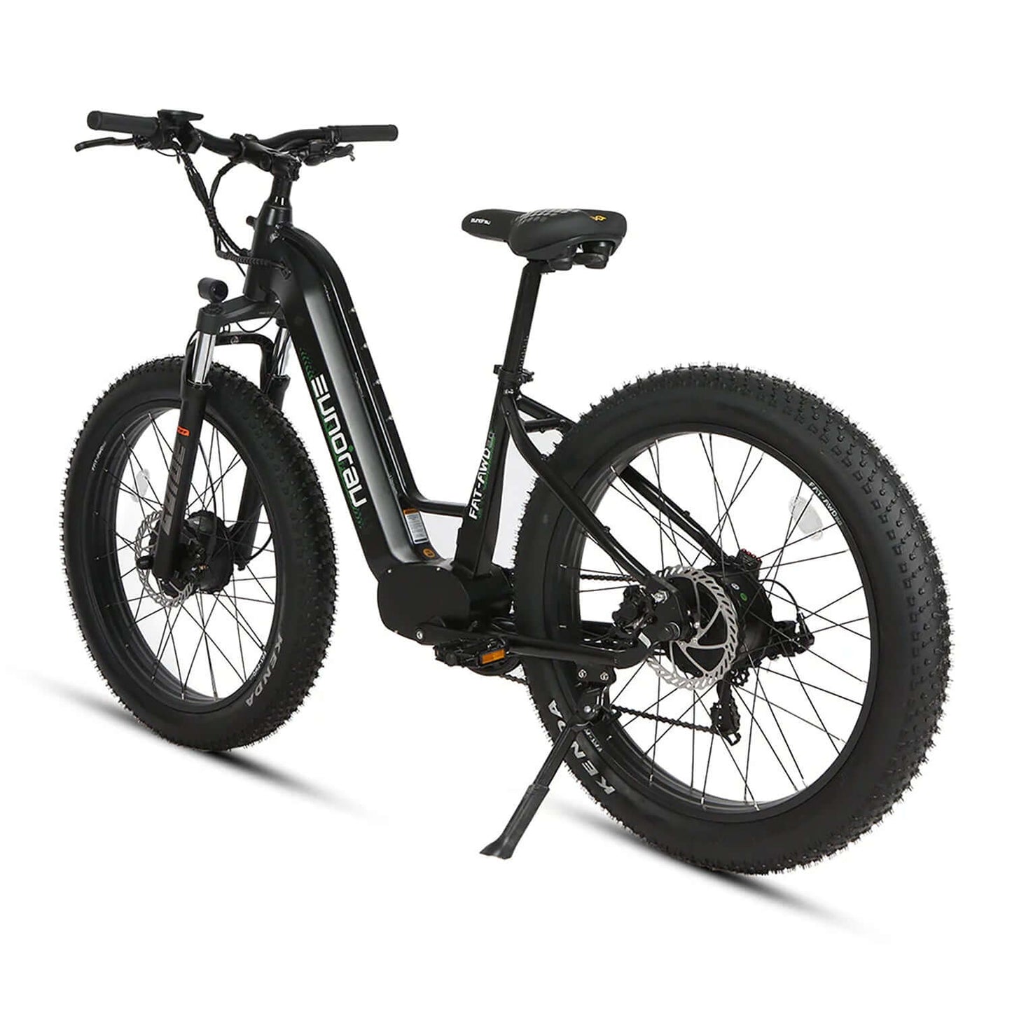 Eunorau FAT-AWD 2.0 48V 500W Dual Motor Electric Bike in black side view with fat tires.