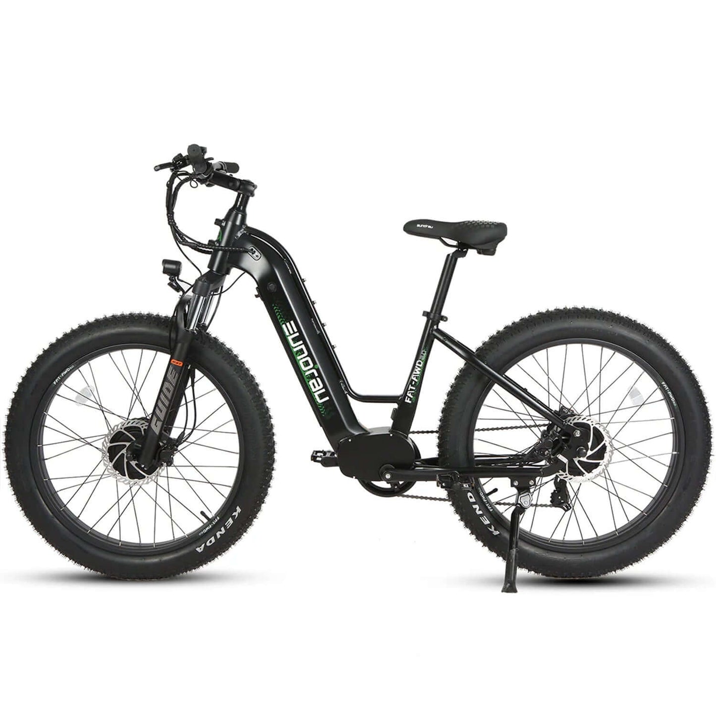 Eunorau FAT-AWD 2.0 electric bike with dual motors and fat tires, ideal for off-road adventures.