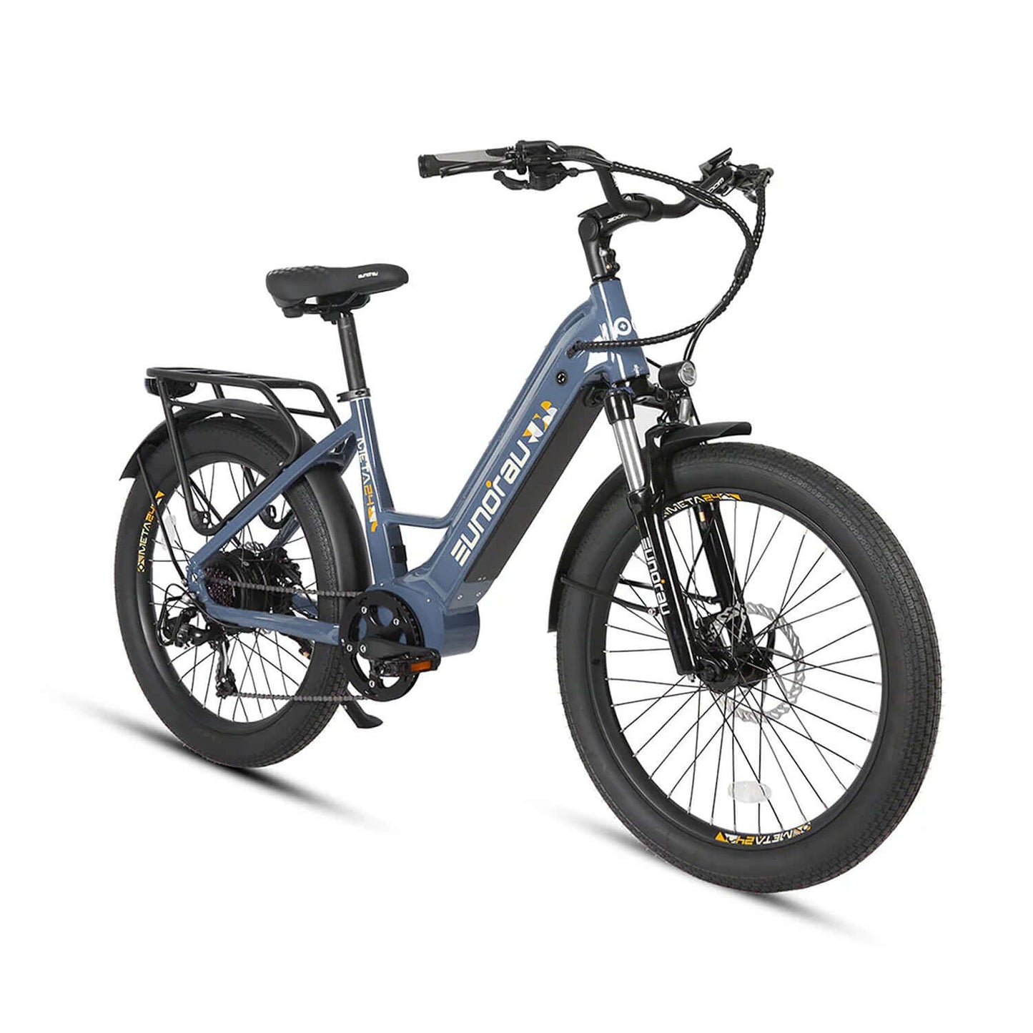 Eunorau META 2024 48V 500W step-thru electric bike in gray color with wide tires.