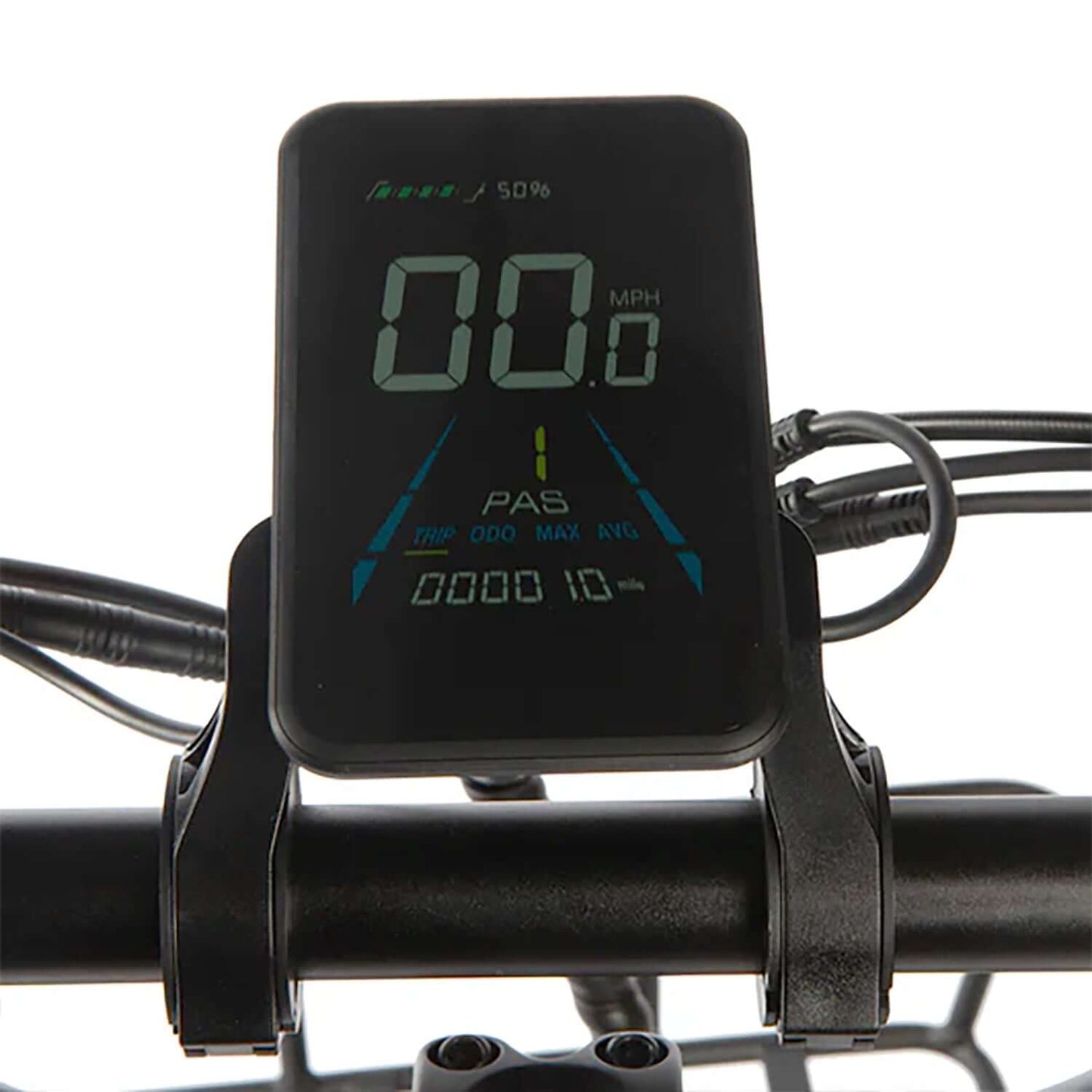Eunorau ONE-TRIKE electric trike display showing speed and battery level.