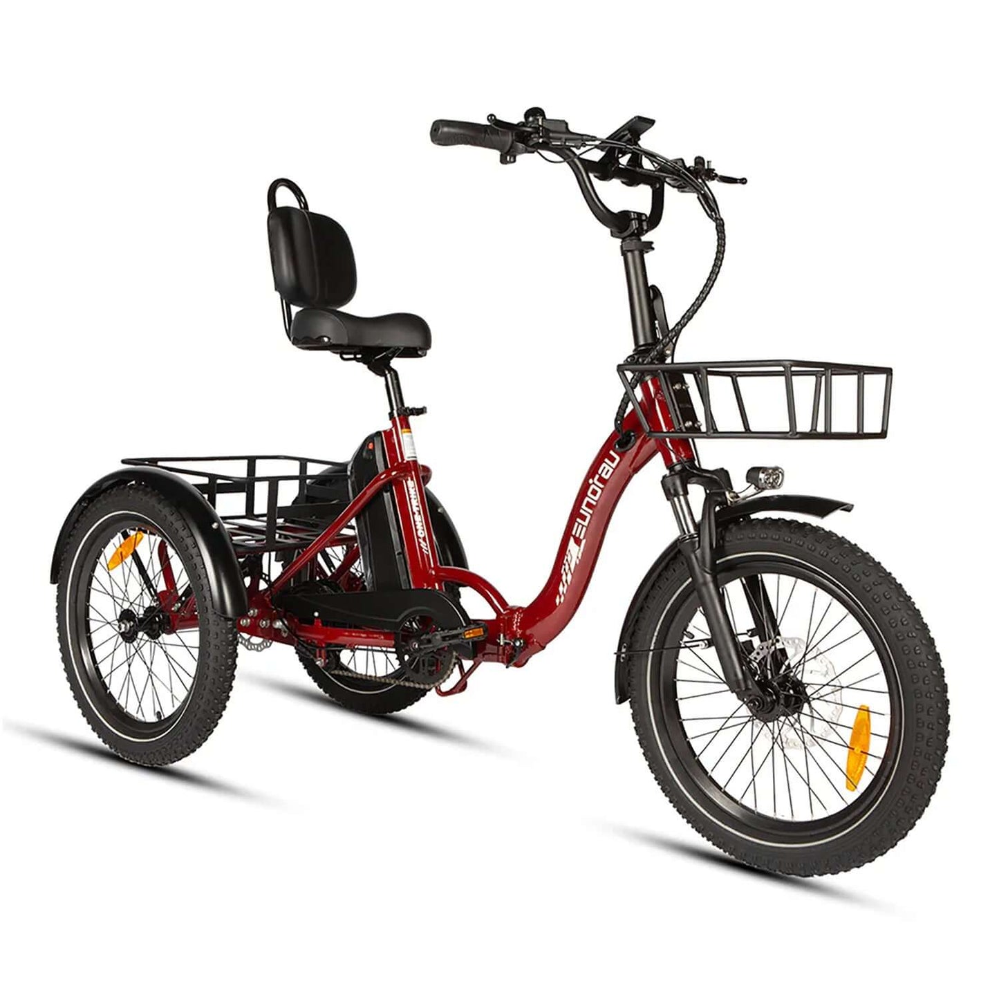 Eunorau ONE-TRIKE 48V 500W Electric Trike with a red frame and comfortable seat, ideal for leisurely rides.