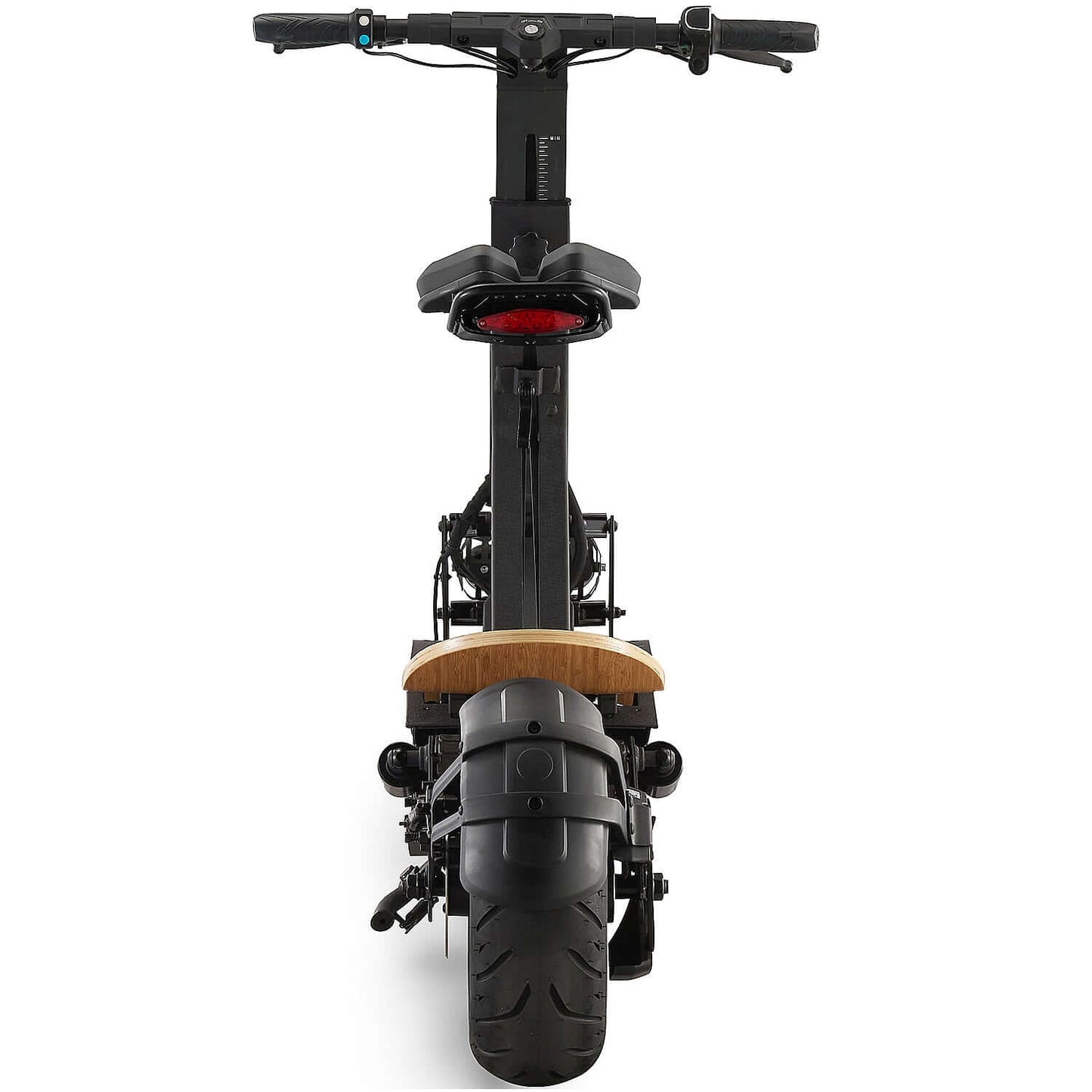 Rear view of the MotoTec Mad 48V 1600W Electric Scooter showcasing its sleek design and durable features.