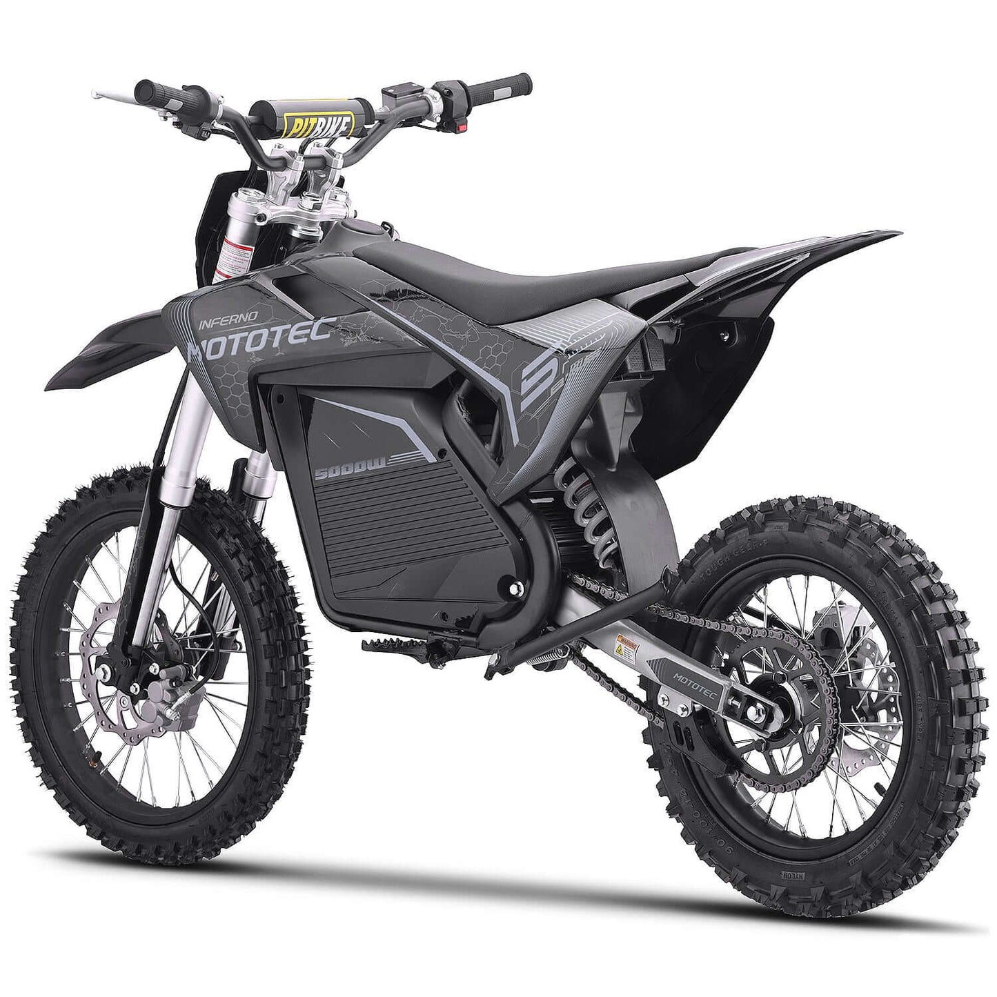 MotoTec Pro 72V 5000W electric dirt bike in sleek black design with rugged tires, perfect for off-road adventures.