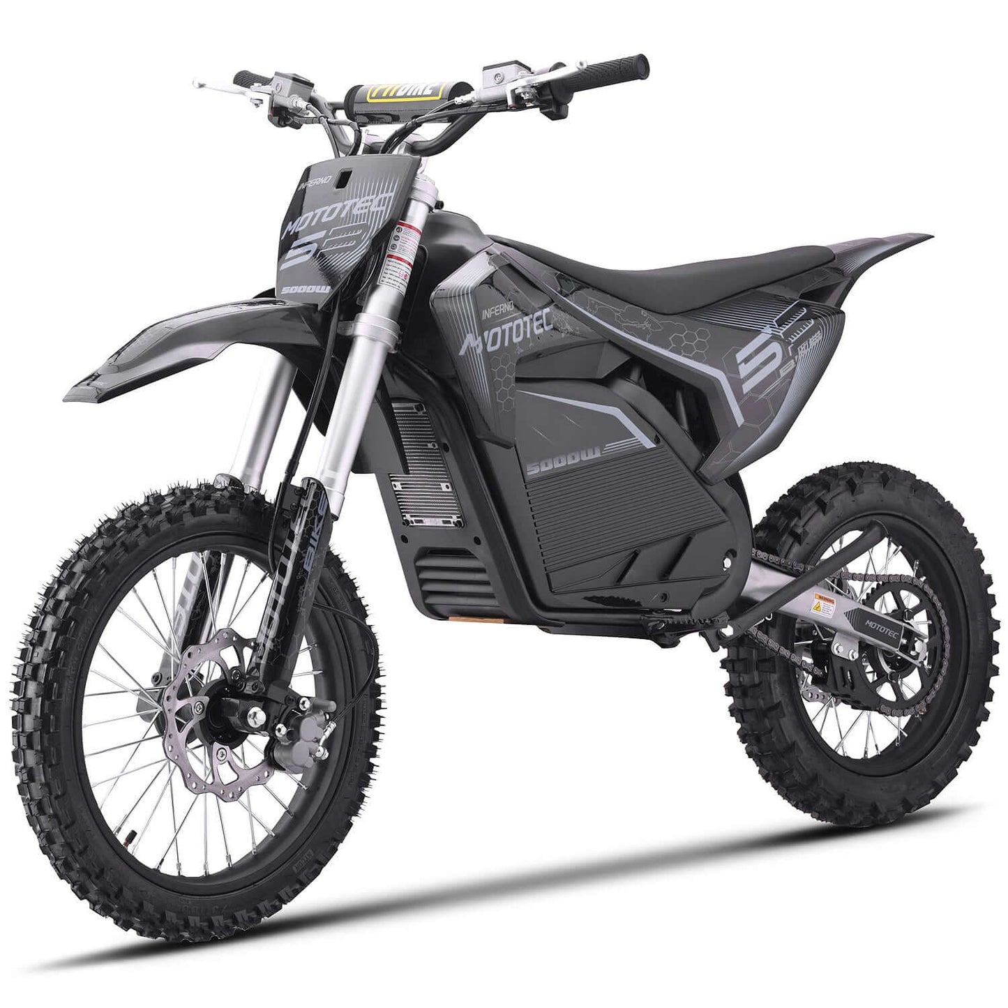 MotoTec Pro 72V 5000W electric dirt bike showcasing sleek design and off-road capabilities.