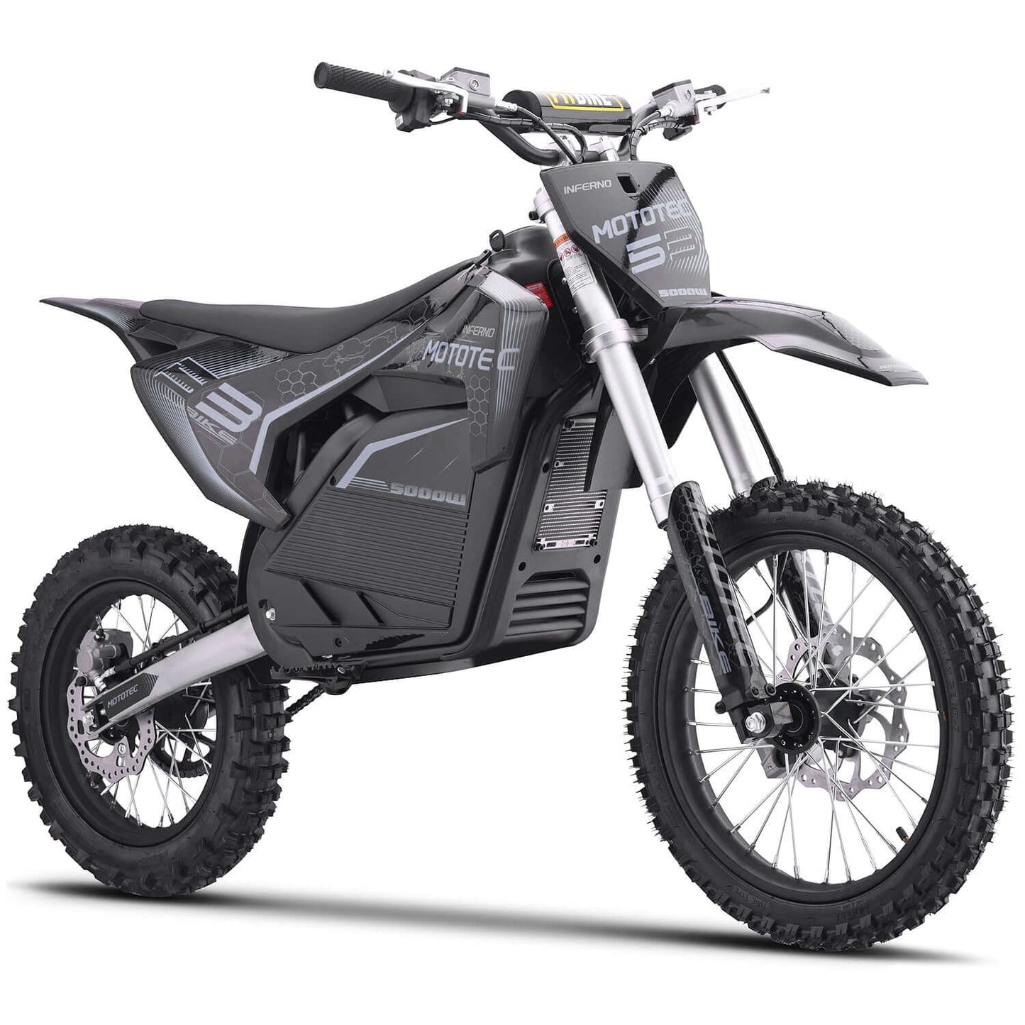 MotoTec Pro 72V 5000W electric dirt bike with rugged design and off-road tires.