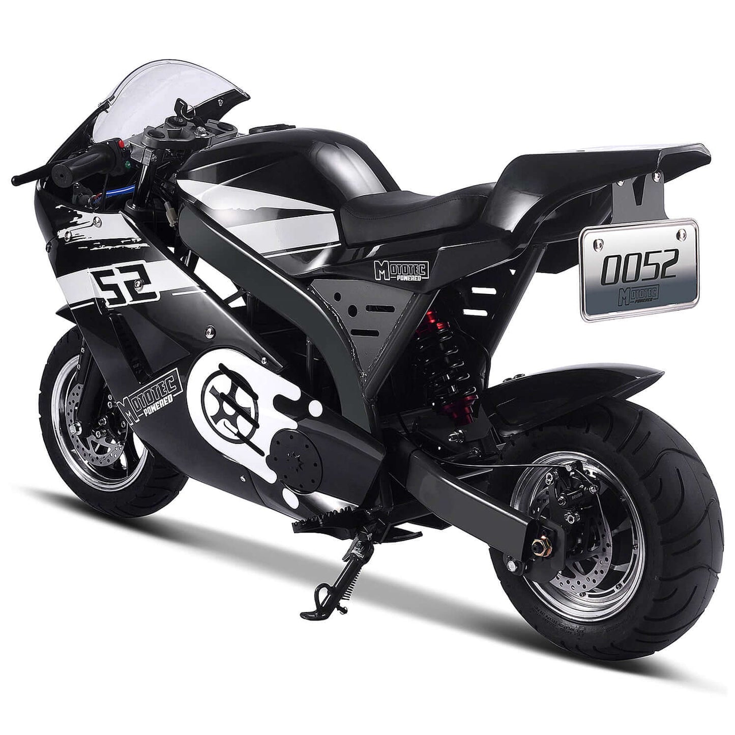 Rear view of the MotoTec Superbike 48V 1000W Electric Bike showcasing its sleek black design and sporty features.