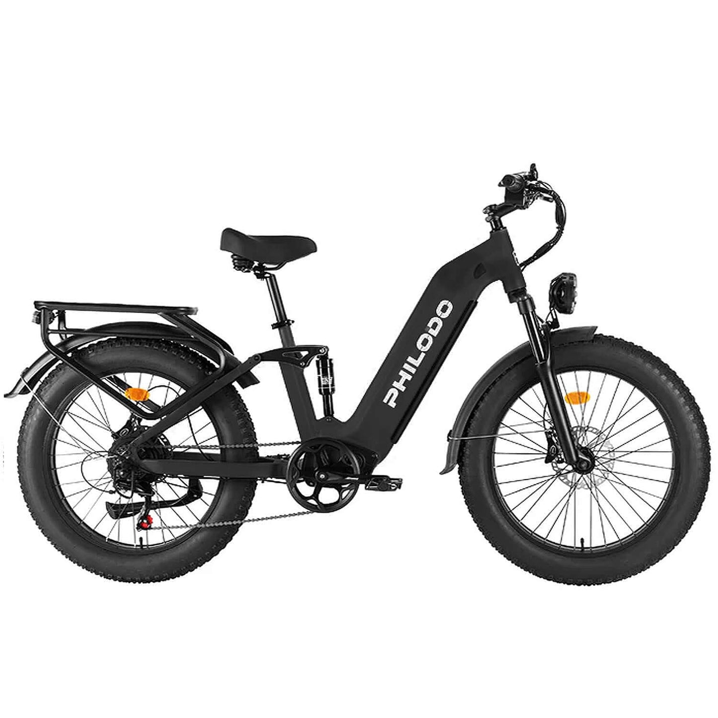Philodo Falcon 60V 5000W electric bike with dual motor and full suspension, featuring a sleek black design.