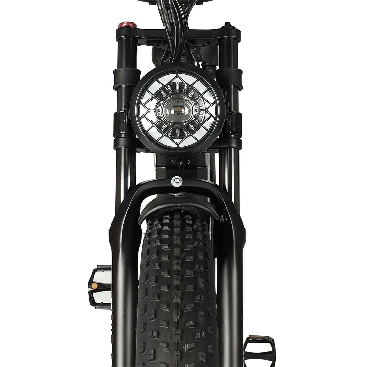 Philodo Hunter electric bike front view showing the full suspension and headlight.