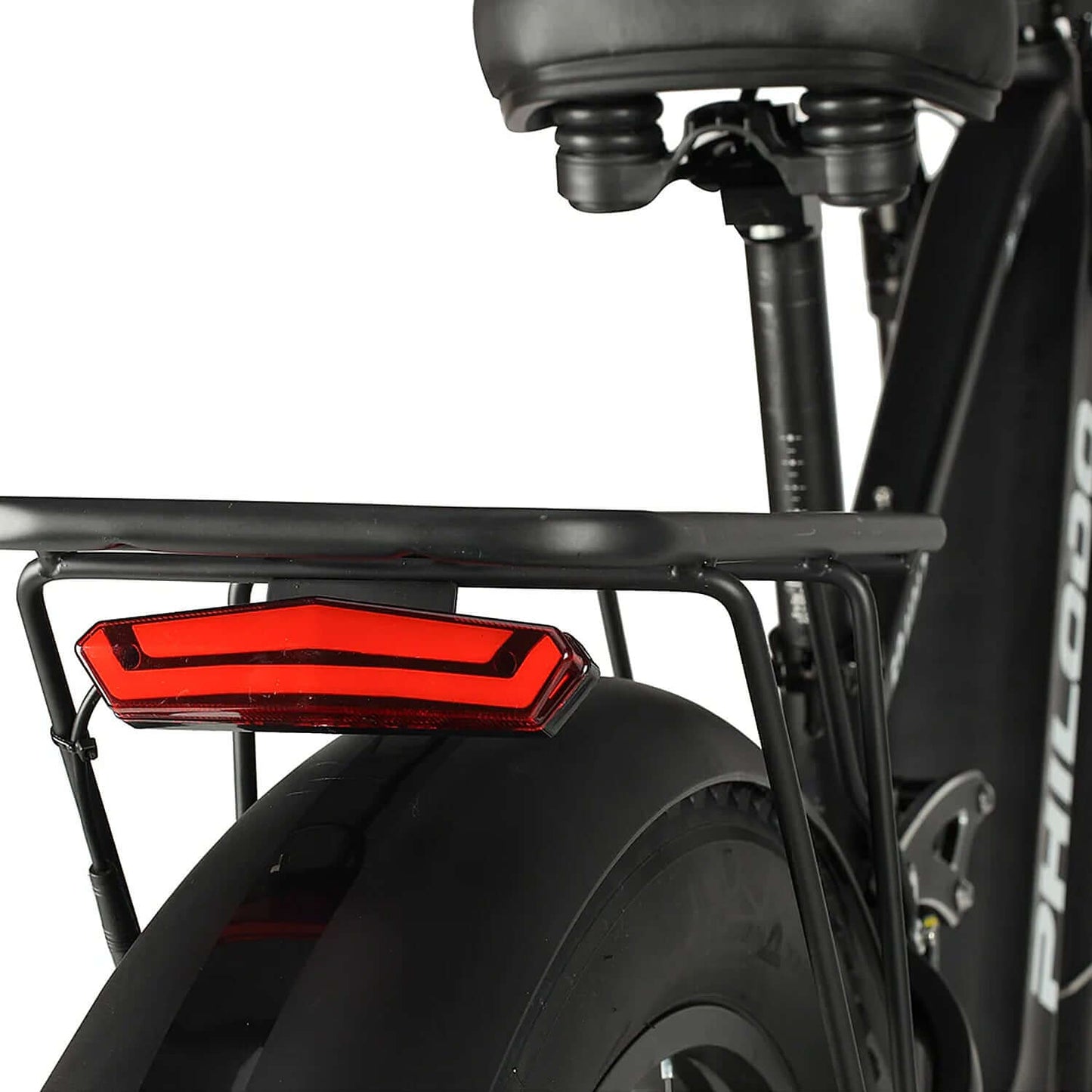 Philodo Hunter electric bike rear light and suspension details, showcasing the innovative design for enhanced safety.