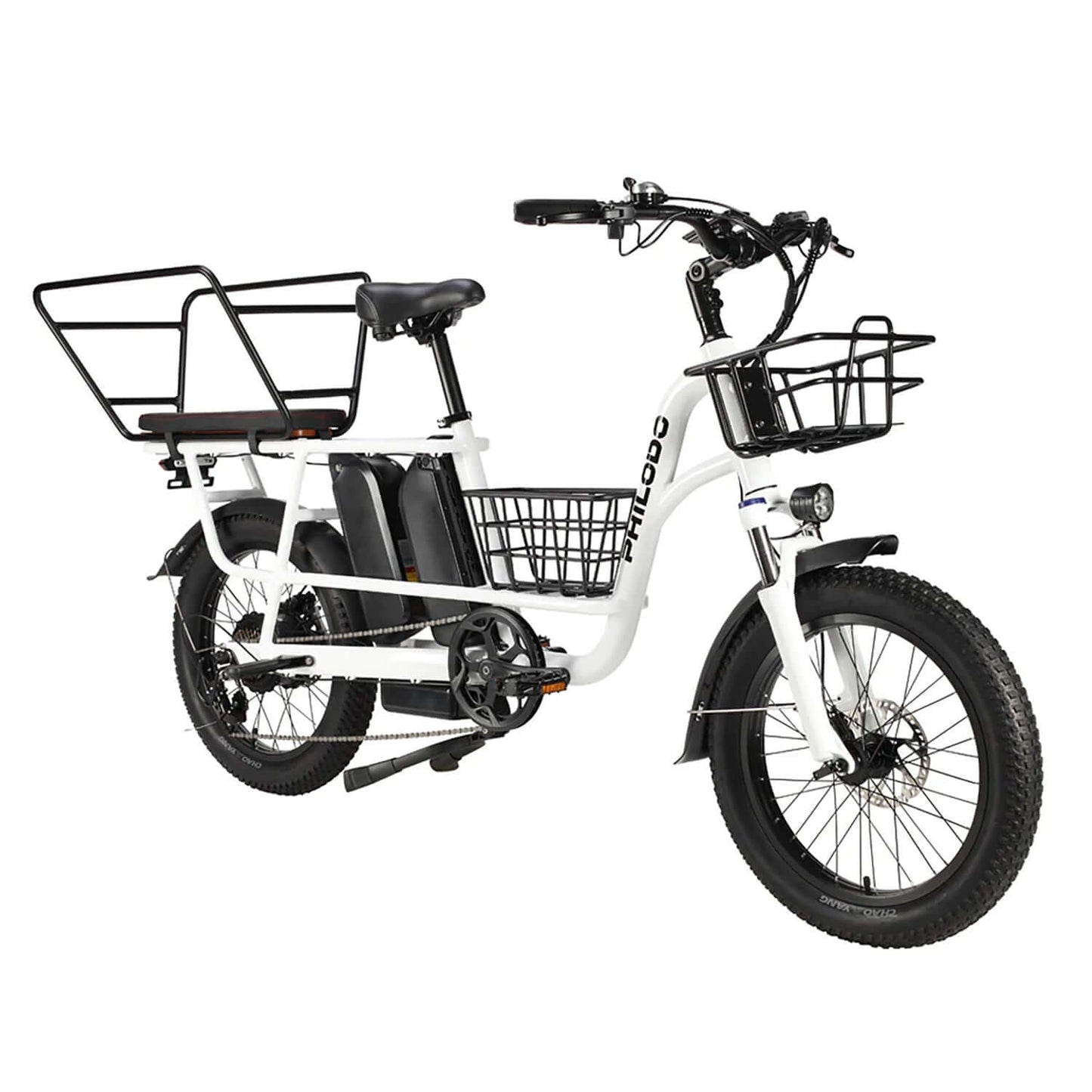 Philodo Traveller Family & Cargo Electric Bike with dual storage baskets and sturdy design for family use.
