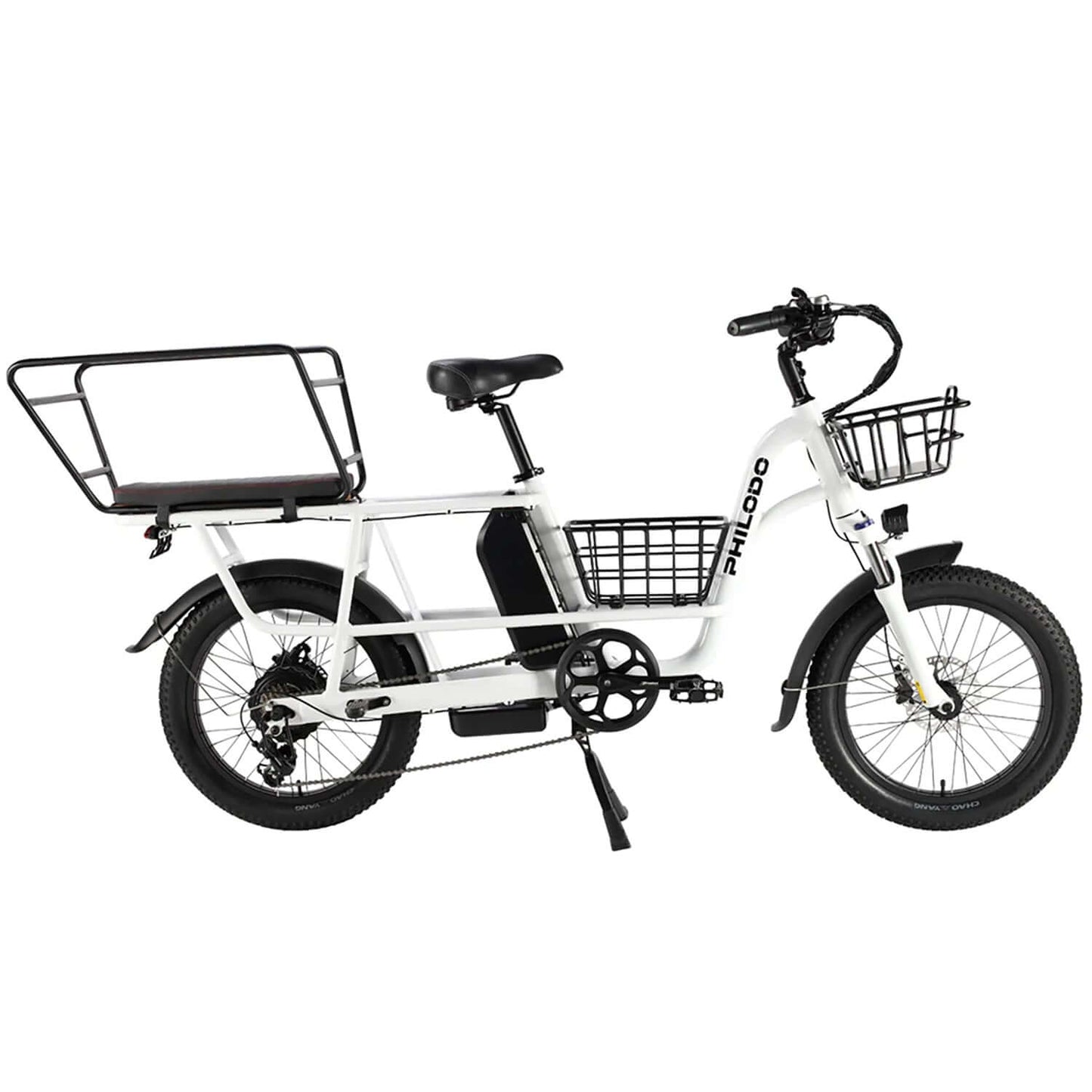Philodo Traveller Family & Cargo Electric Bike with cargo rack and basket for versatile transportation.