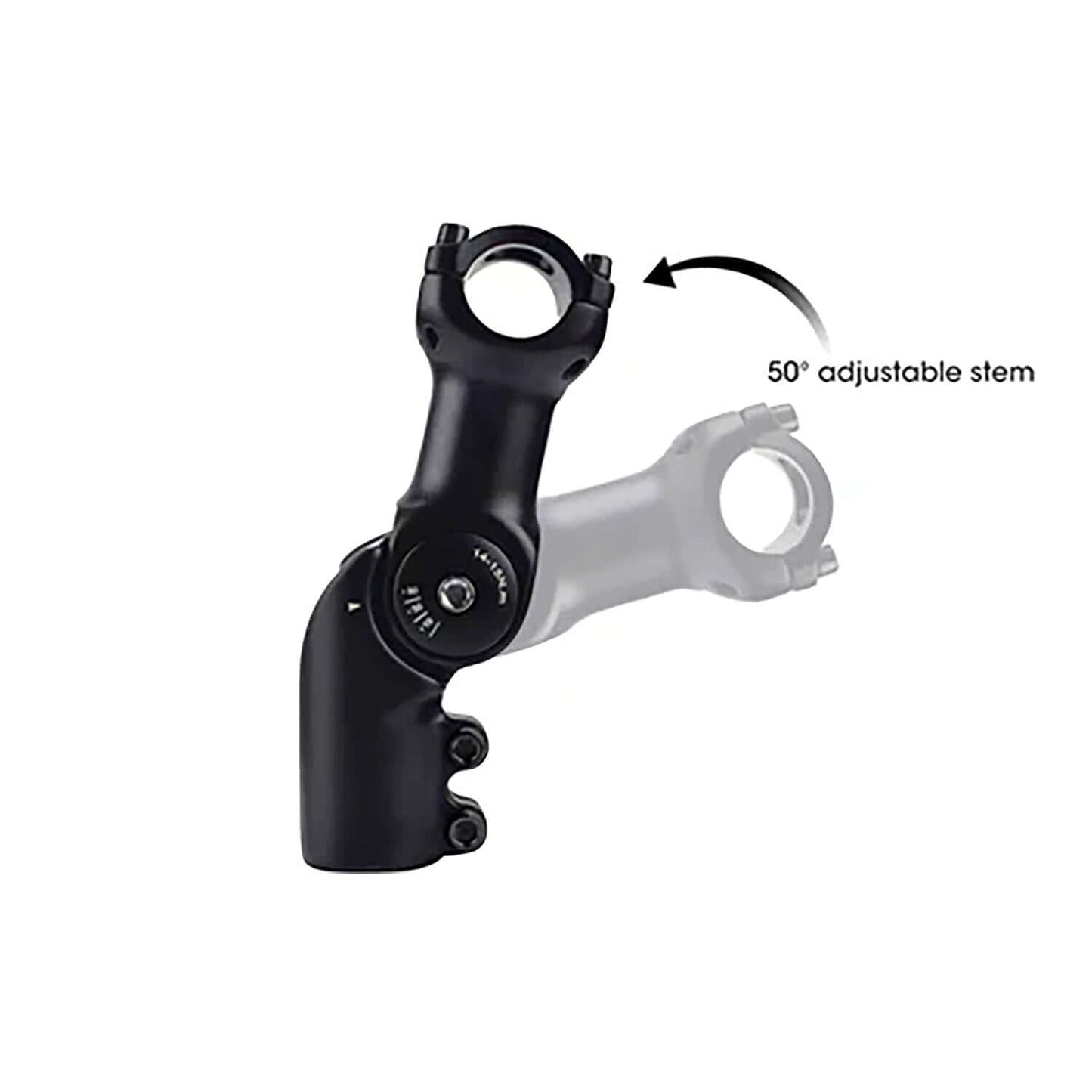 Adjustable 50-degree bike stem, showcasing versatility for comfort and customization in cycling.