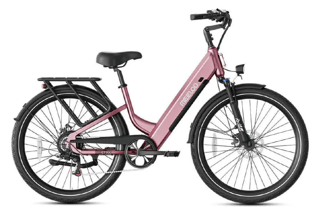 Pink electric bicycle on a white background