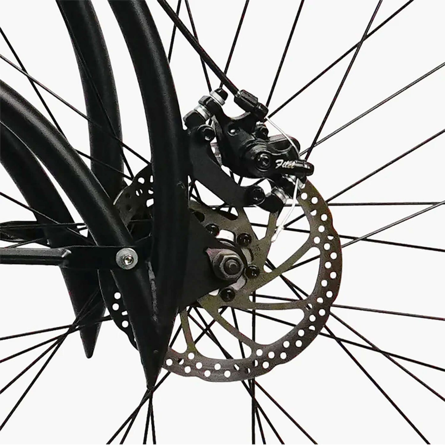 Close-up of the braking system on a Tracer Beyond Pro Classic Stretch Chopper Electric Bike