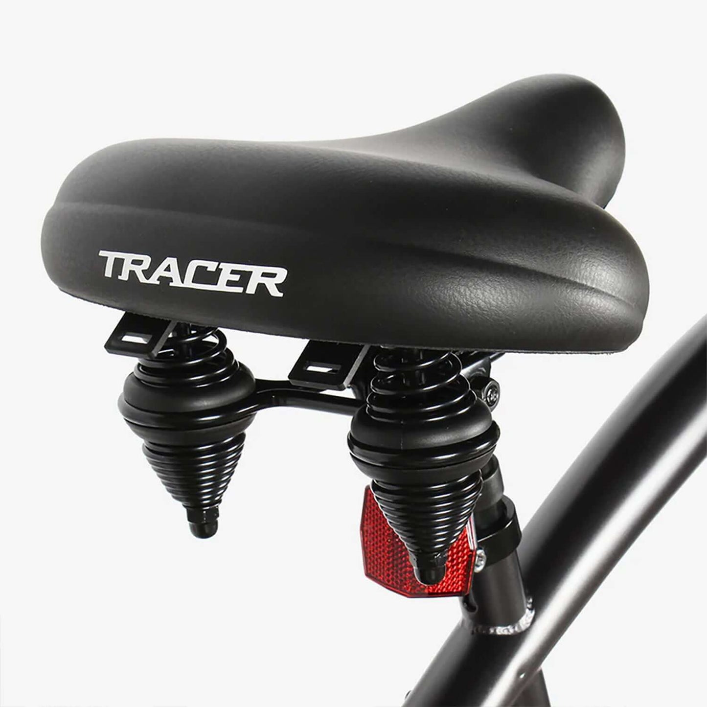 Tracer Beyond Pro seat with dual shock absorbers for enhanced comfort on Classic Stretch Chopper Electric Bike.