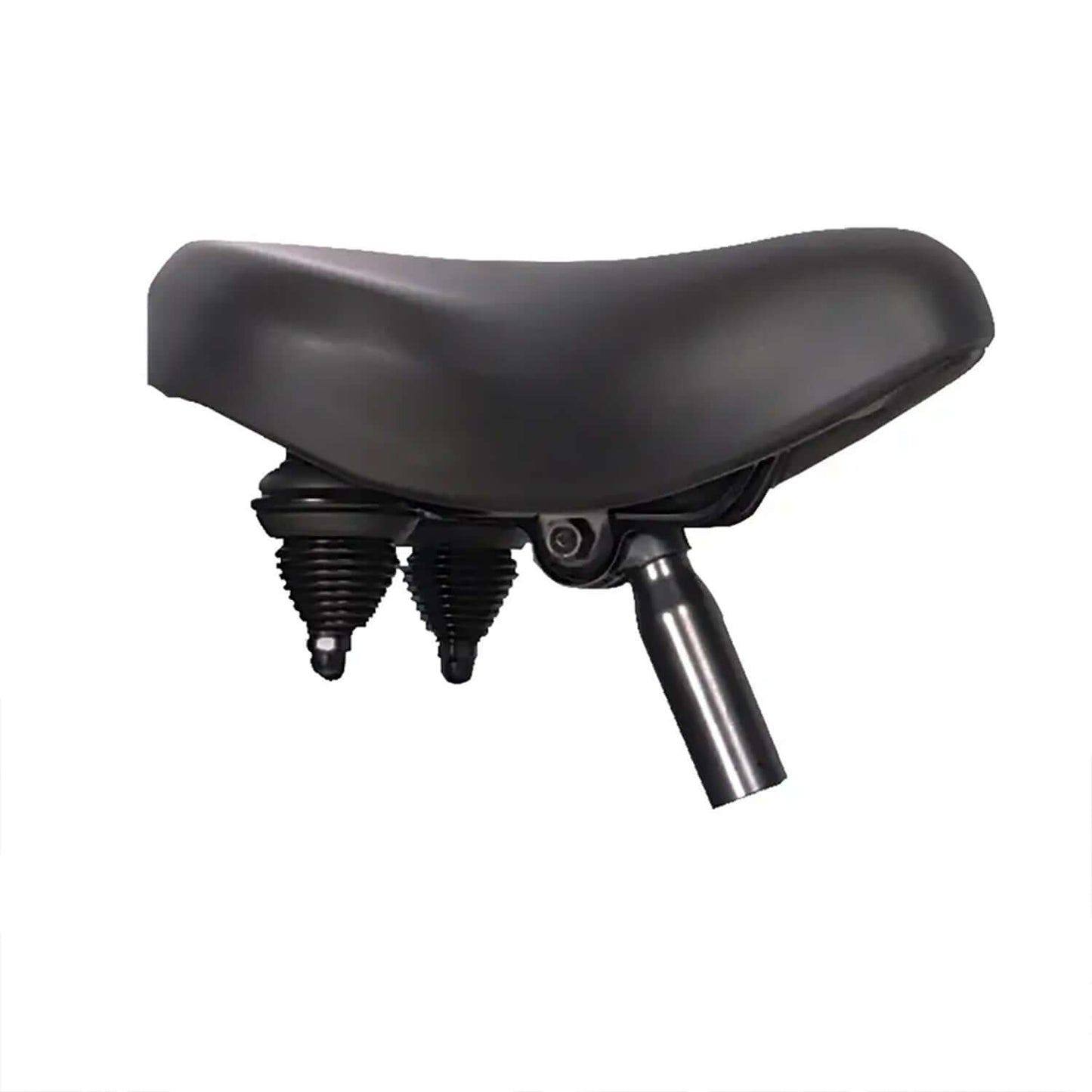 Comfortable black bicycle seat with dual rubber springs for enhanced shock absorption.