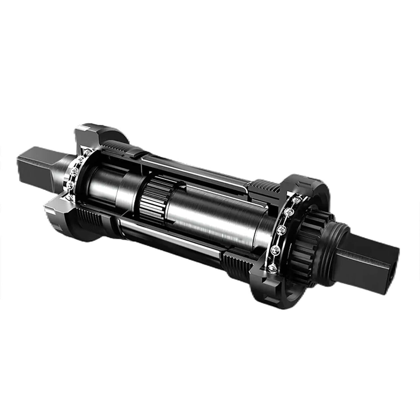 Close-up of a bike bottom bracket, showcasing its intricate gears and components.