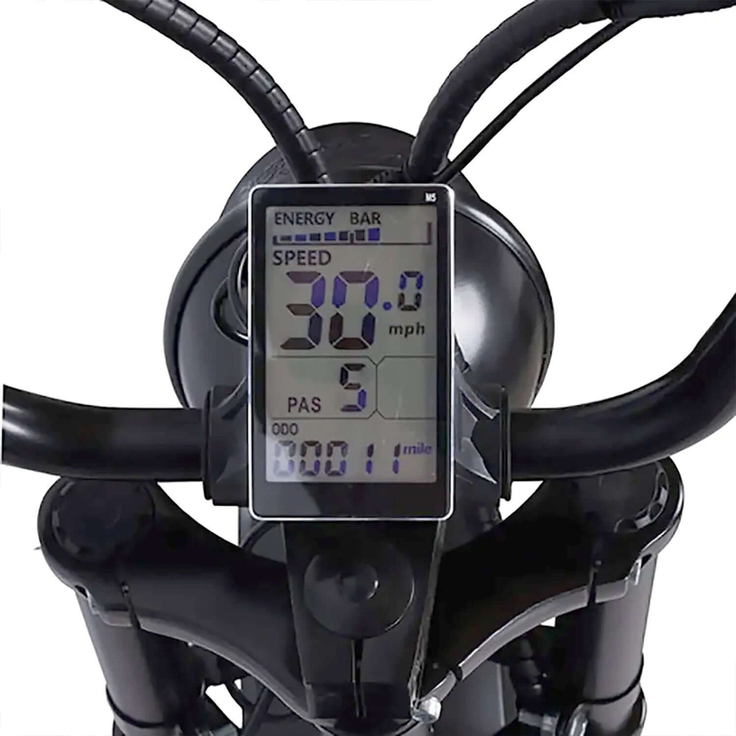 Digital display panel on Tracer Legend GT7 electric bike showing speed and odometer readings.