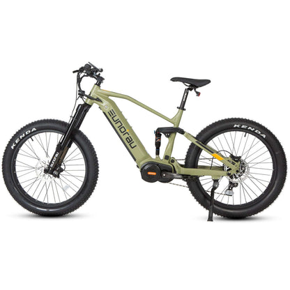 Green electric bike with black frame and tires on a white background