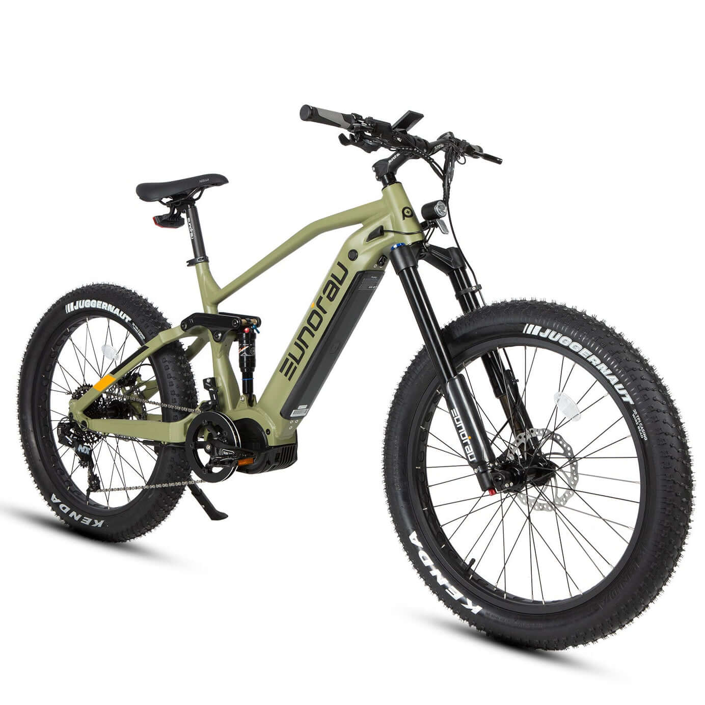 Electric bike with a brand logo on a white background