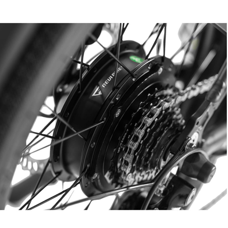 Close-up of a bicycle hub with visible brand name on a white background