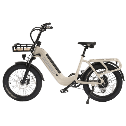 Electric bike with a basket on a white background