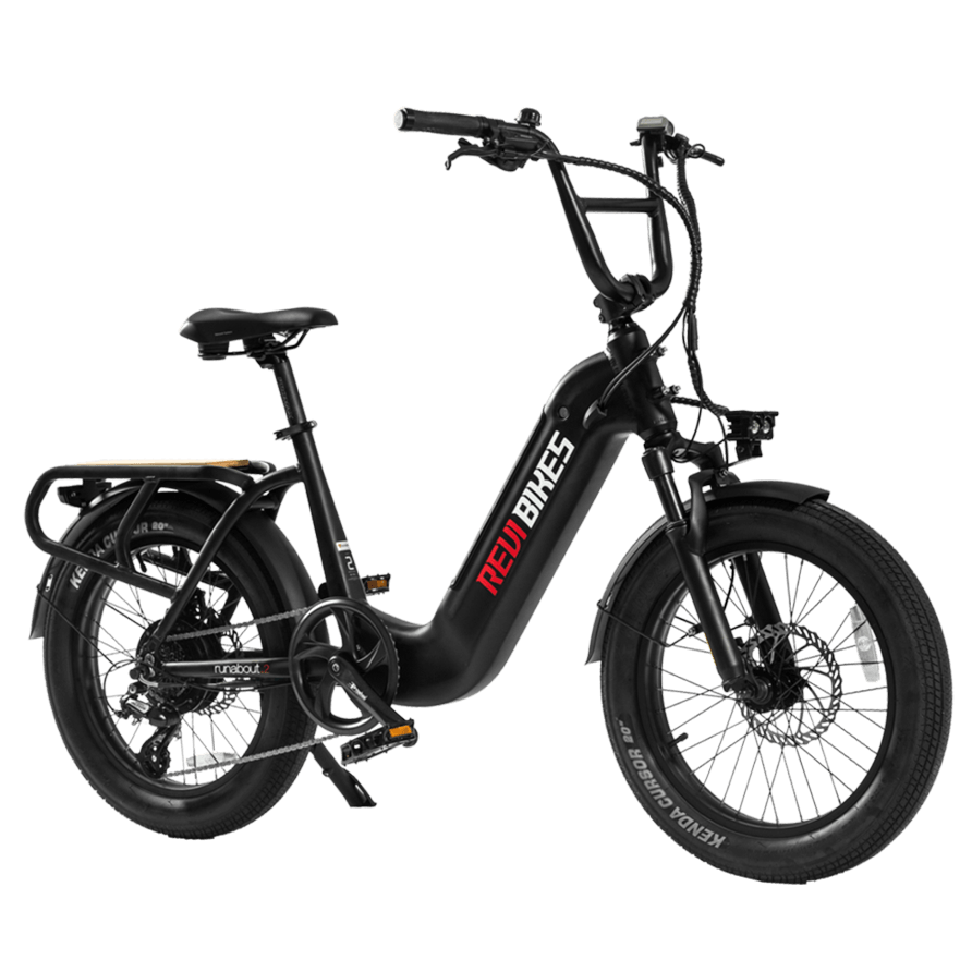 Black electric bike with 'REDBIKES' branding on a white background