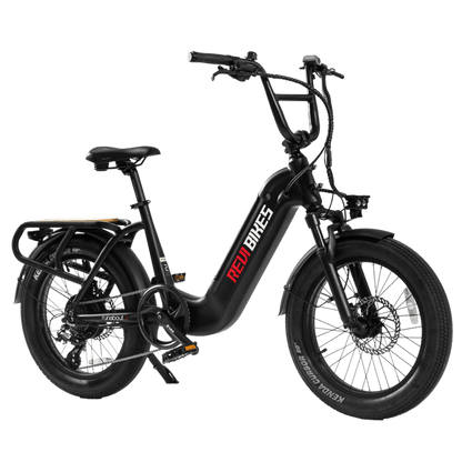Black electric bike with 'REDBIKES' branding on a white background