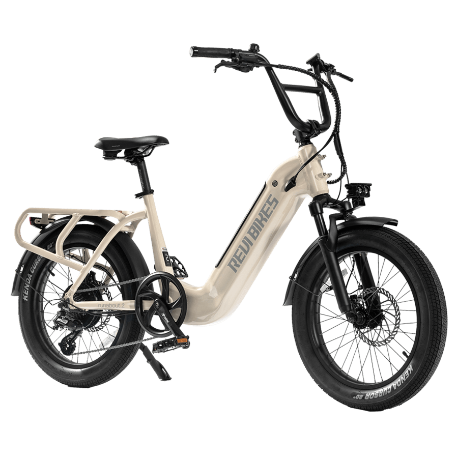 Beige electric bike with black details on a white background