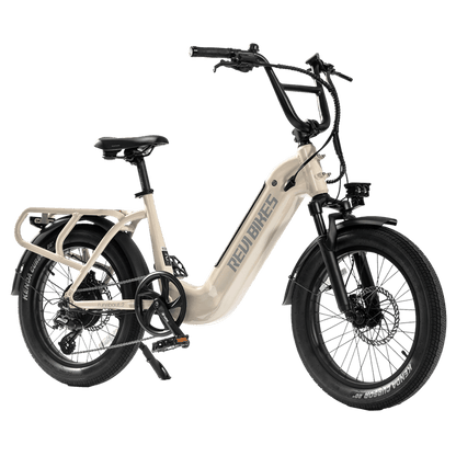 Beige electric bike with black details on a white background