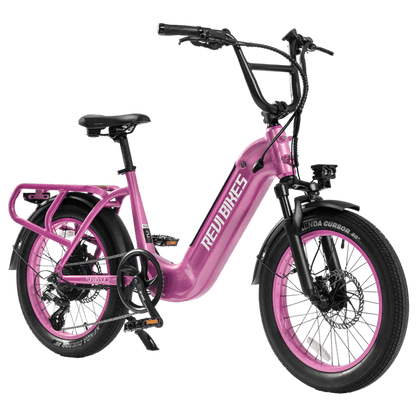 Pink electric bike with 'NEWBIKE' branding on a white background