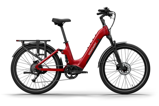 Red electric bike with black components on a transparent background