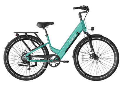 Teal electric bicycle on a white background