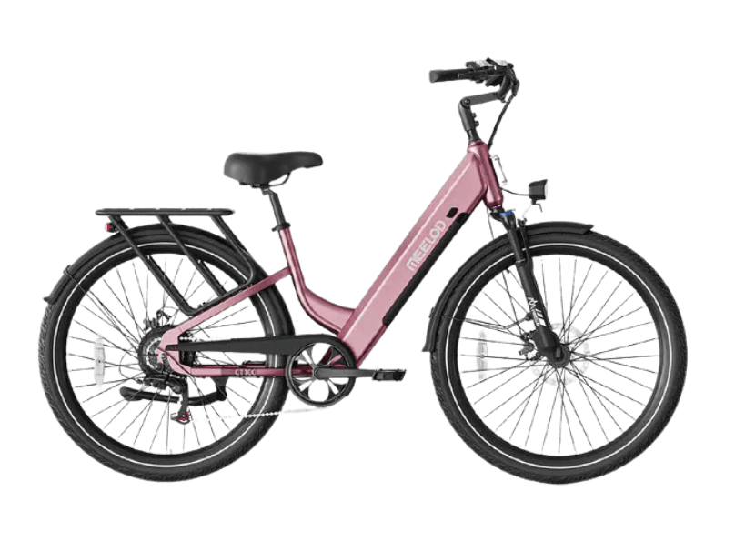Pink electric bicycle on a white background