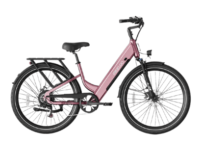 Pink electric bicycle on a white background