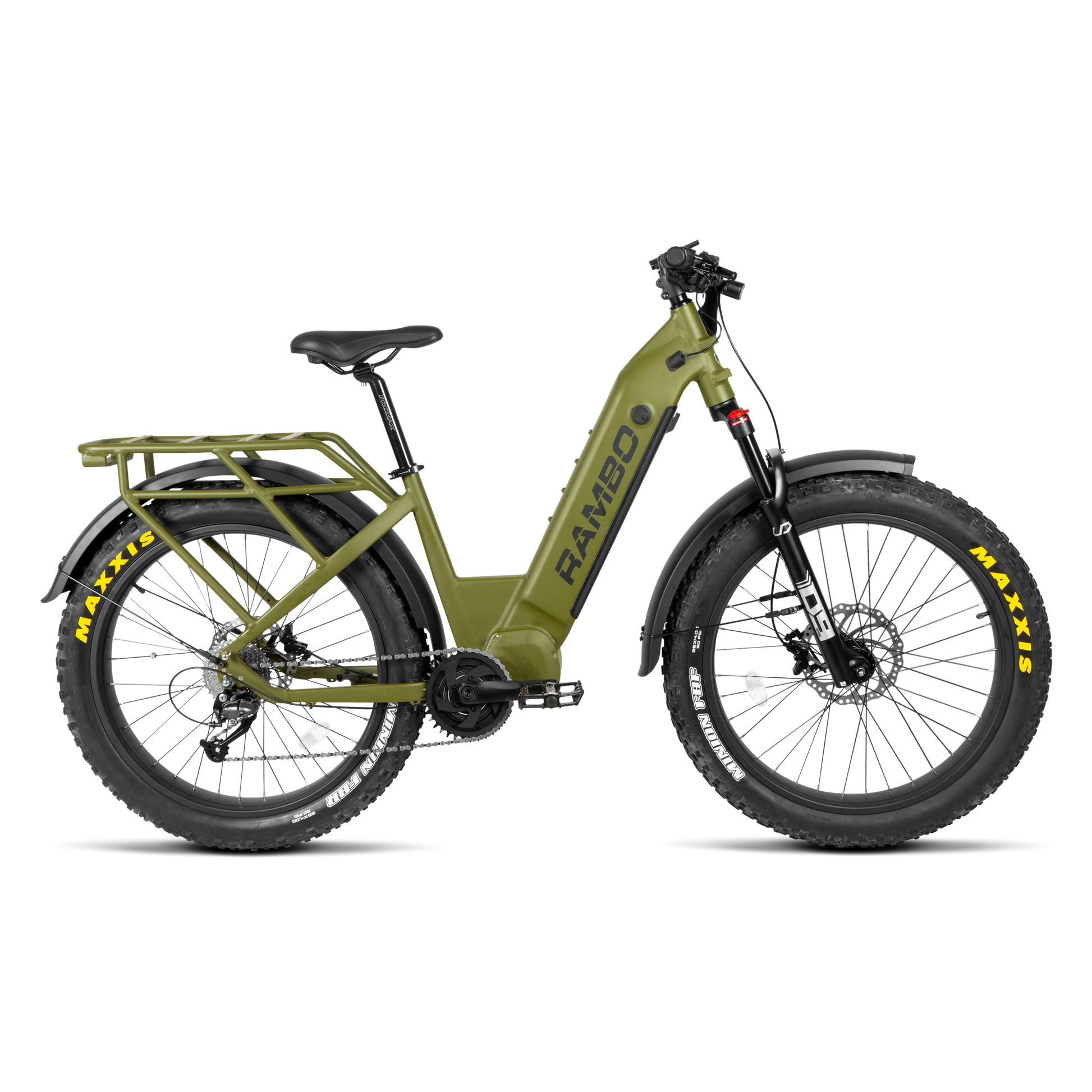 Green electric bike with 'Haggo' branding on a white background