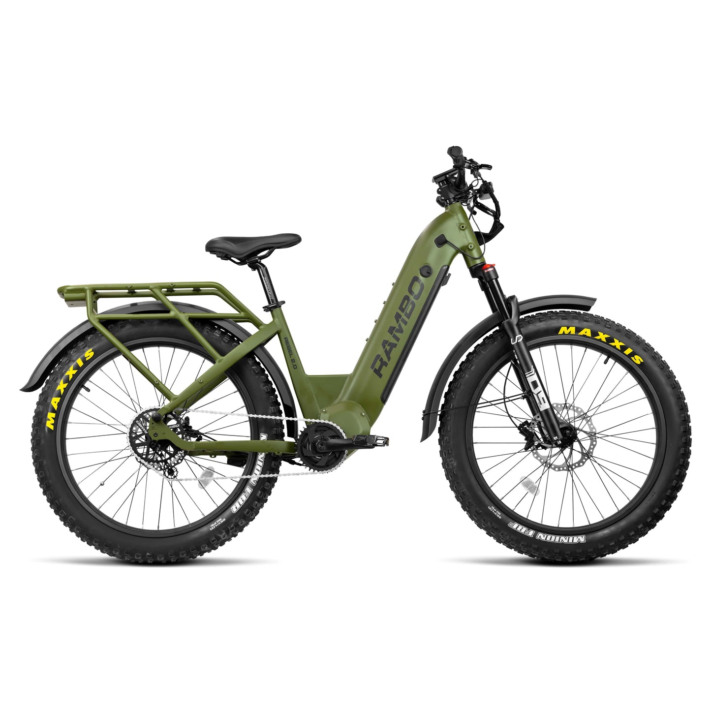 Green electric bike with 'RAMEC' branding on a white background