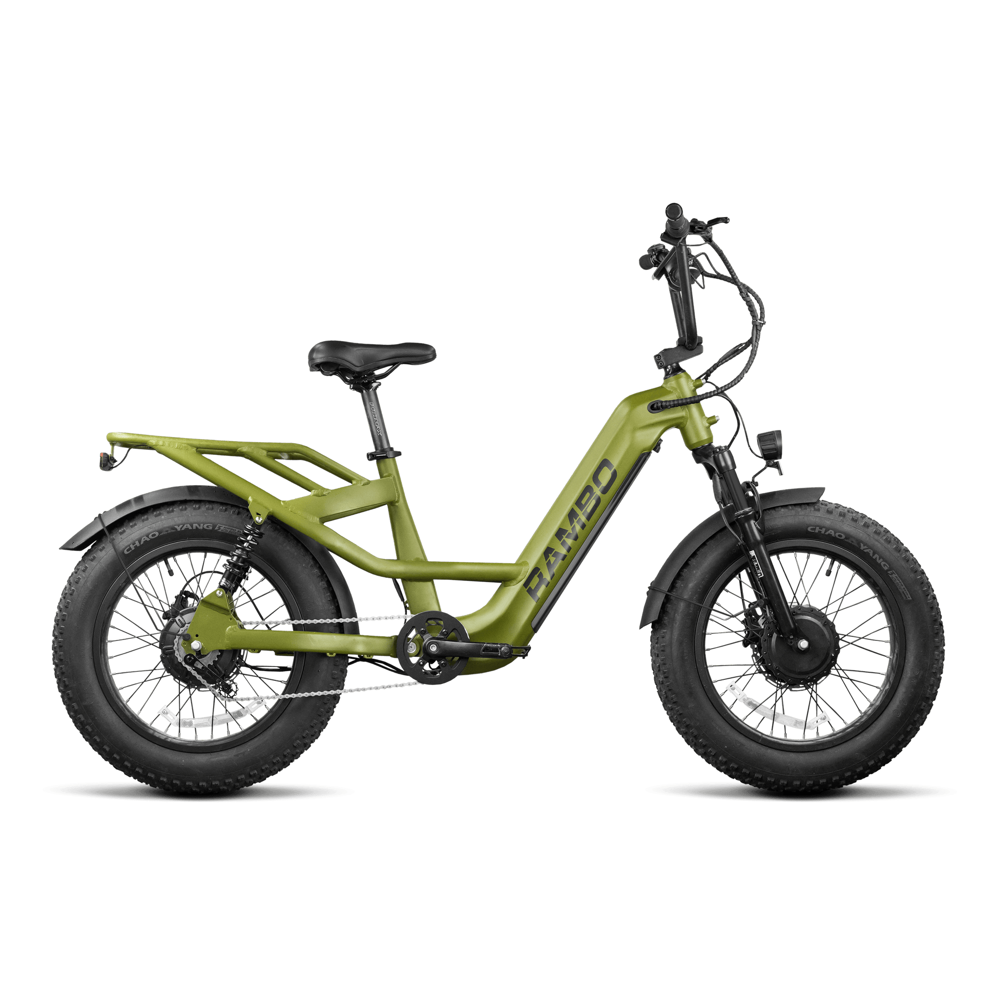 Green electric bike with 'Bambo' branding on a transparent background