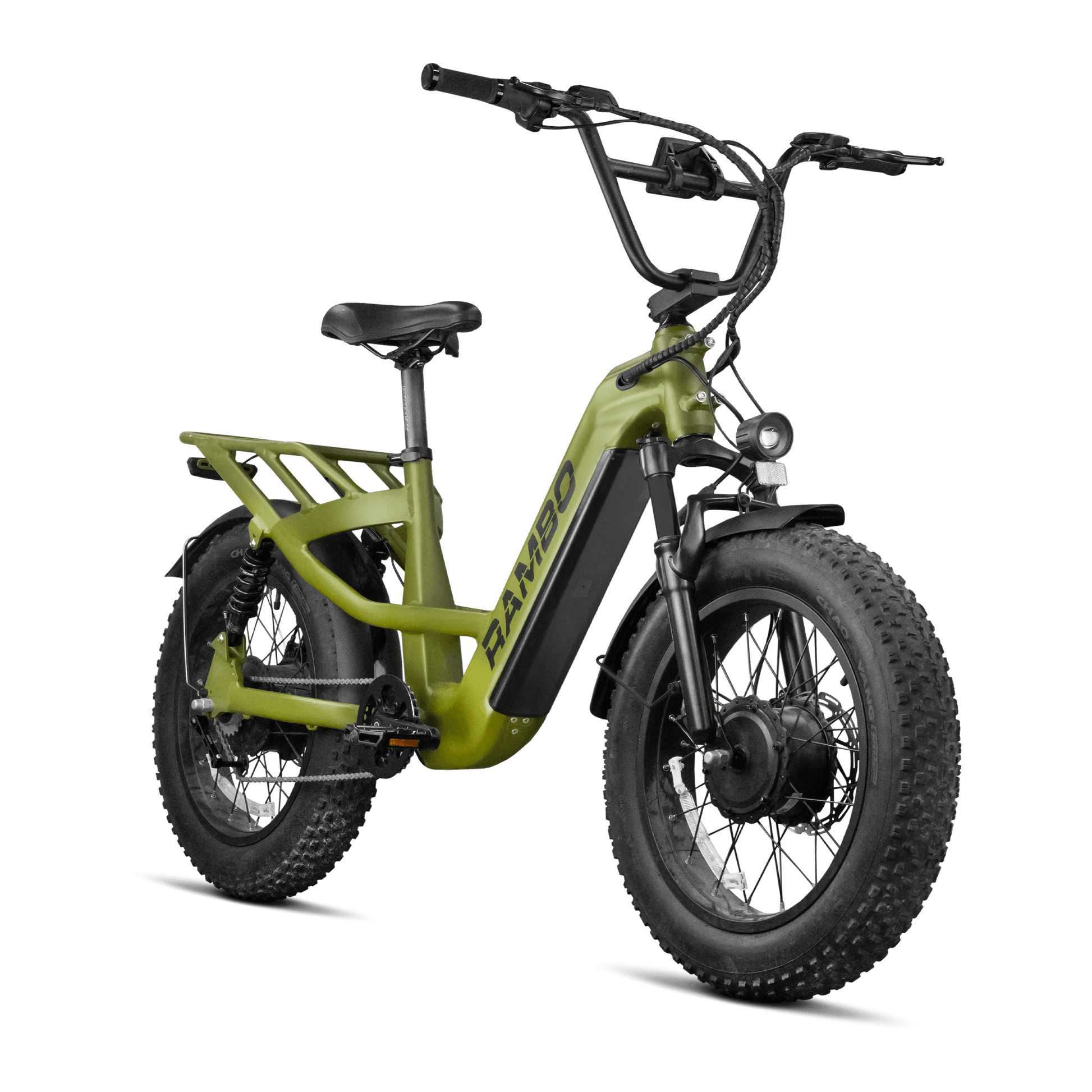 Green electric bike with black accents on a transparent background