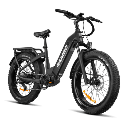 Black electric bike with 'FAMBO' branding on a transparent background