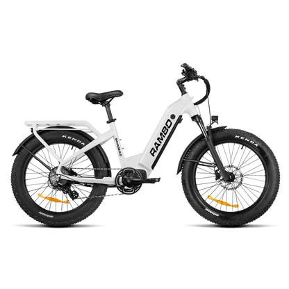 White electric bike with black tires on a transparent background