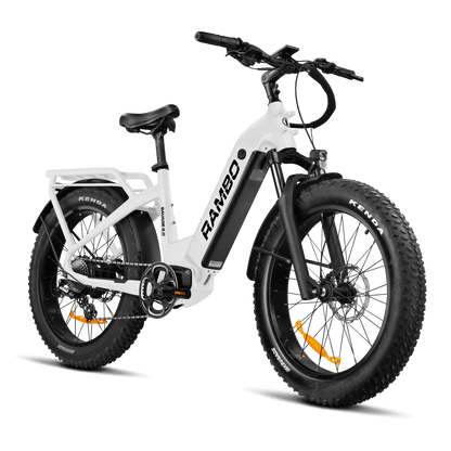 White electric bike with black tires on a transparent background