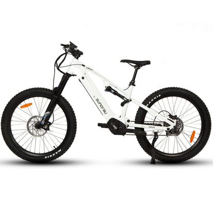 White electric bike with black tires on a white background