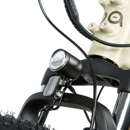 Close-up of a bicycle handlebar with light and brake lever on a white background
